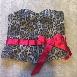 G by Guess Leopard Print Pink Ribbon Tube Top